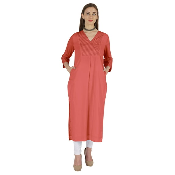 Phagun Indo WesternSolid Kurti For Women's V-Neck W/ Side Slit Indian Traditional Wear