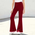 thumbnail image 6 of Mooqilaa Girls Flare Leggings Size 12-13 Years, Ribbed Knit Stretchy Casual High Waist Flare Pants Red, 6 of 7