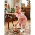 thumbnail image 3 of BemeyourBBs Newborn Baby Girls Little Sister Outfit Waffle Knit Ruffle Romper Little Sis Letter Embroidery Short Sleeve Infant Bodysuit Jumpsuit Headband Cute Baby Girl Summer Clothes, 3 of 9