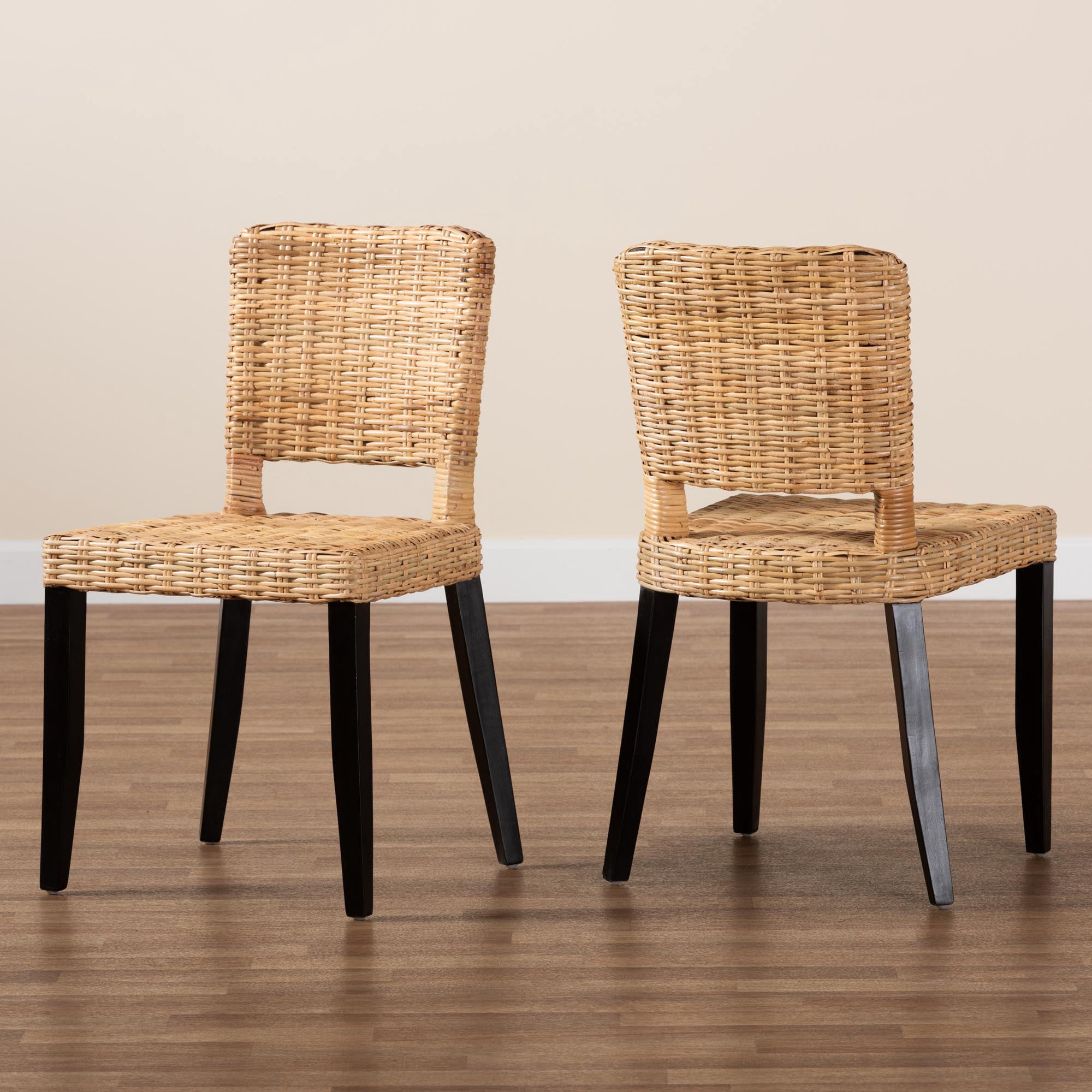 bali & pari Dermot Rattan and Mango Wood BOHO Dining Chairs, Set of 2, Natural Brown