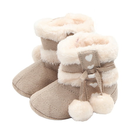 

Pudcoco Newborn Girls Winter Boots Cute Bow Plush Pom Snow Shoes Warm Baby Walking Shoes for Toddler Infant