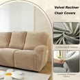 thumbnail image 3 of Stretch Velvet Recliner Sofa Slipcover - 8 Piece Set for 3 Cushion Reclining Couch with Side Pockets, Machine Washable Furniture Protector Cover, 3 of 7