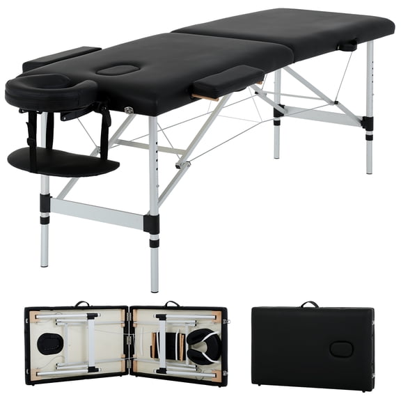 CL.HPAHKL Massage Table Portable, 2 Fold Lash Bed Massage Bed, Adjustable Height, Sturdy Aluminum Frame, Esthetician Bed for Tattoo, Facial, Lash, Physical Therapy, Black