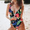 Black, variant on One Piece Floral Print Tankini&nbsp;Swimsuit Set,Wide Straps Open Back Bathing Suit Swimwear with Zip