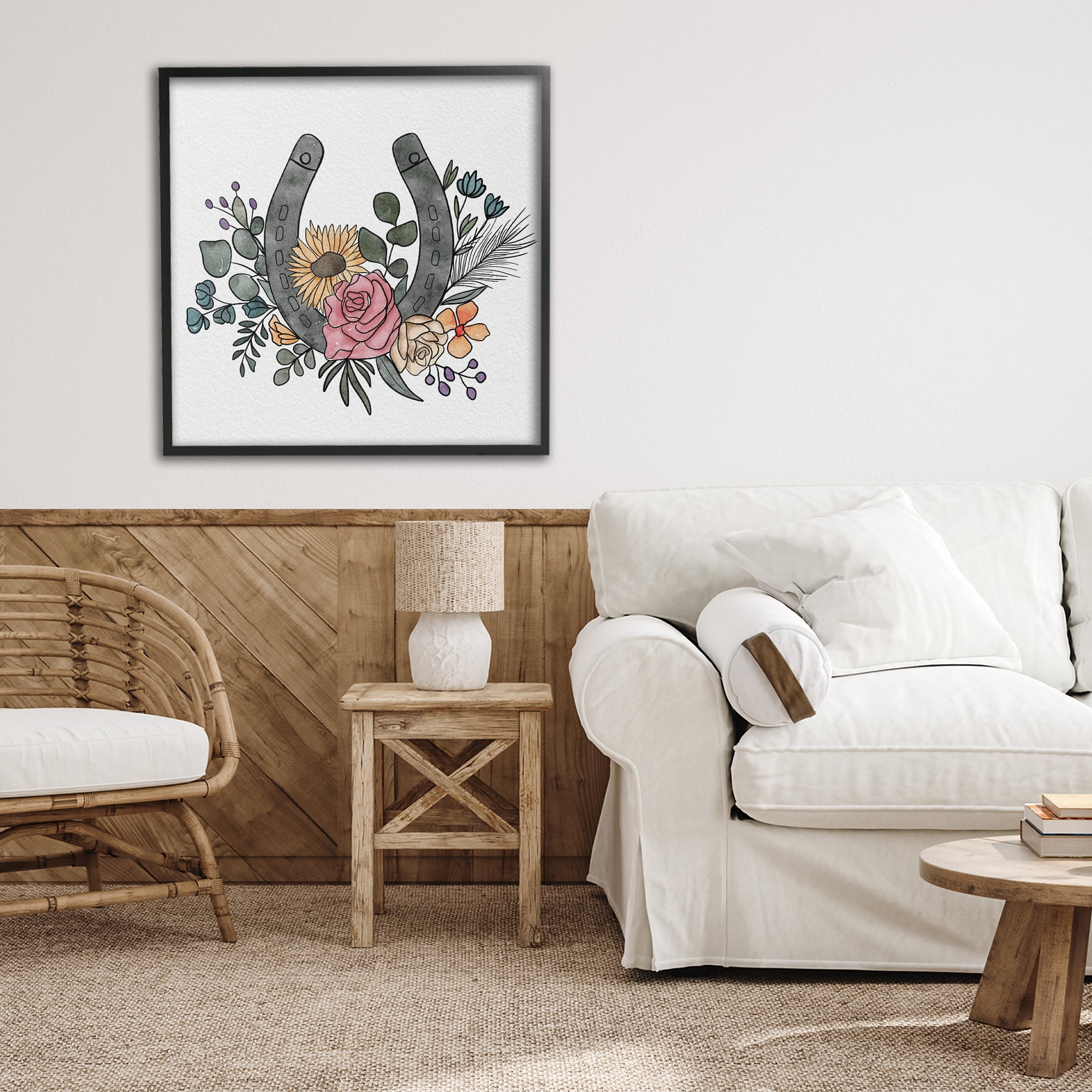 Stupell Industries Boho Floral Horseshoe Black Framed Giclee Art, design by Alisha Kiara Design