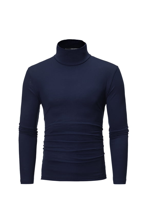 Men's Base Layer Top Thermal Turtleneck Pullover Winter Clothing for Outdoor Activities & Cold Weather Warm Comfort Fit, Navy L