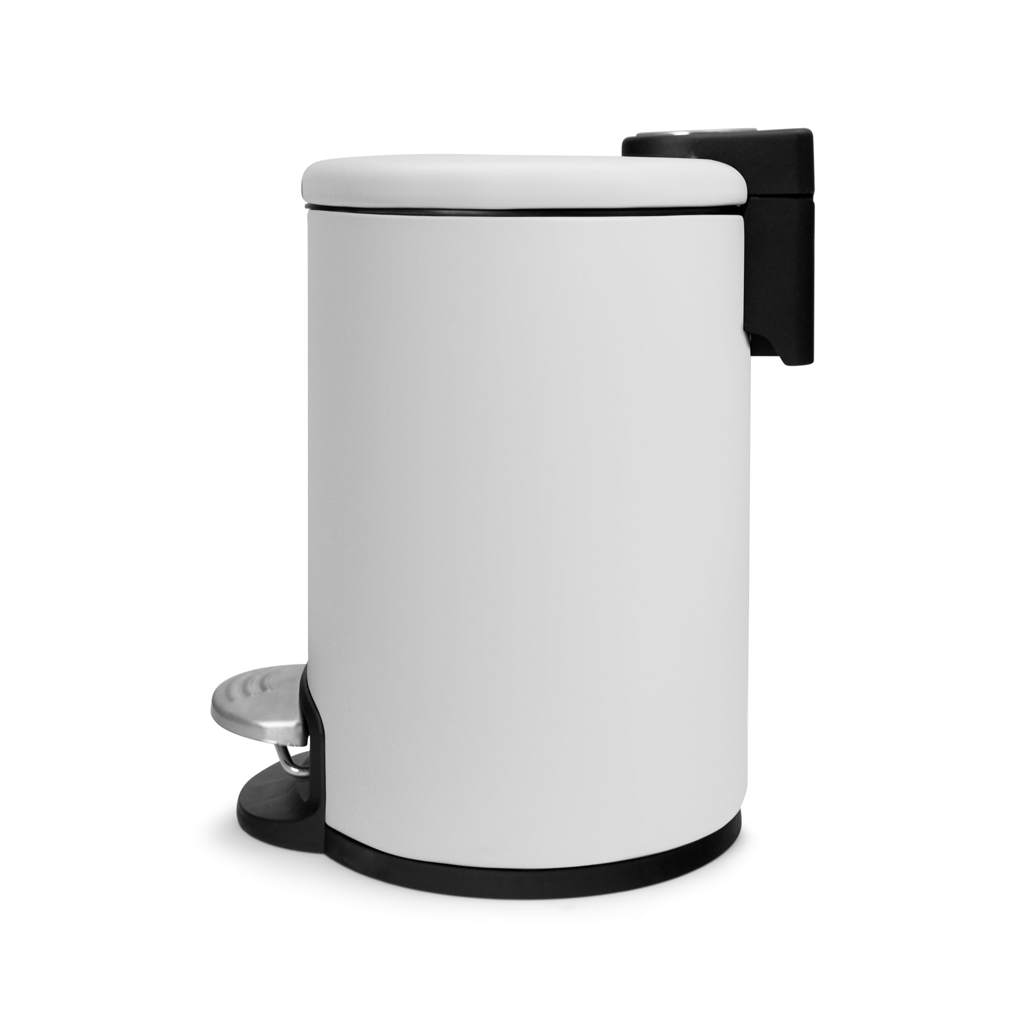 Acento Rondo Round Step Trash Can, 0.8 Gallon Compact Bathroom Waste Bin with Soft-Close Lid and Removable Liner Bucket, Matte White