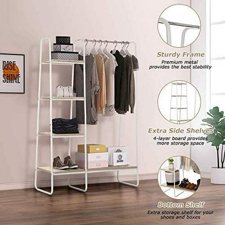 Rosas 5 Tiers Wire Garment Rack Heavy Duty Clothes Rack , Wardrobe Closet Storage Rack, V6 White The Twillery Co.
