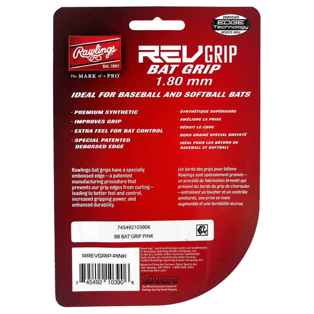 (4 pack) Rawlings Baseball Bat 1.80mm Rev Grip | Pink