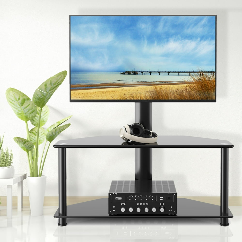 Modern Corner Black Glass TV Stand for TVs up to 55 inch Bedroom, Black