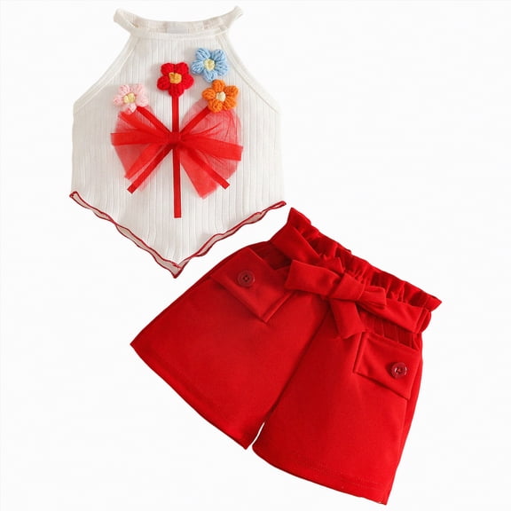 TOWED22 Baby Girl Clothes Toddler Summer Embroidery Short Shirt Pant Girl Outfit Sleeveless Top Clothes Set(Blazer,12-18 M)