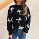 thumbnail image 1 of Ailaofu Women's Bow Sweatshirt Rhinestone Long Sleeve Crew Neck Loose Tops, 1 of 6