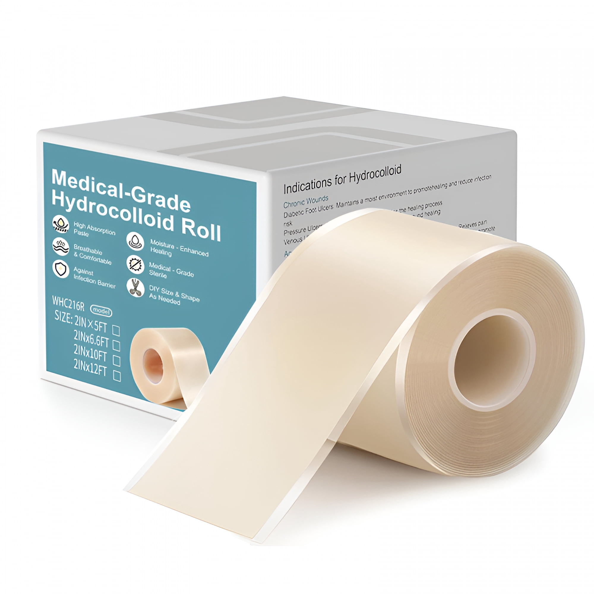 QARUN Medical Grade Hydrocolloid Bandage Roll (2in*16ft),Highly Absorbent Hydrocolloid Dressings for Wound Care,Burn,Blister,Pimple Patches for Acne Care,Waterproof & Cut to Size