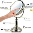 thumbnail image 6 of Ovente 7.5" Lighted Tabletop Vanity Makeup Mirror, 1X & 10X Magnifier, Spinning Double Sided Round LED, 3 Tone Smart Touch, Auto Shut off Timer, Battery & AC Plug Powered, Nickel Brushed MPT75BR1X10X, 6 of 9