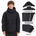 thumbnail image 2 of NEIKU Boys Winter Jacket Waterproof Fleece Lined Hooded Winter Puffy Cotton Coat Outdoor Jacket Black 10-12Y, 2 of 6