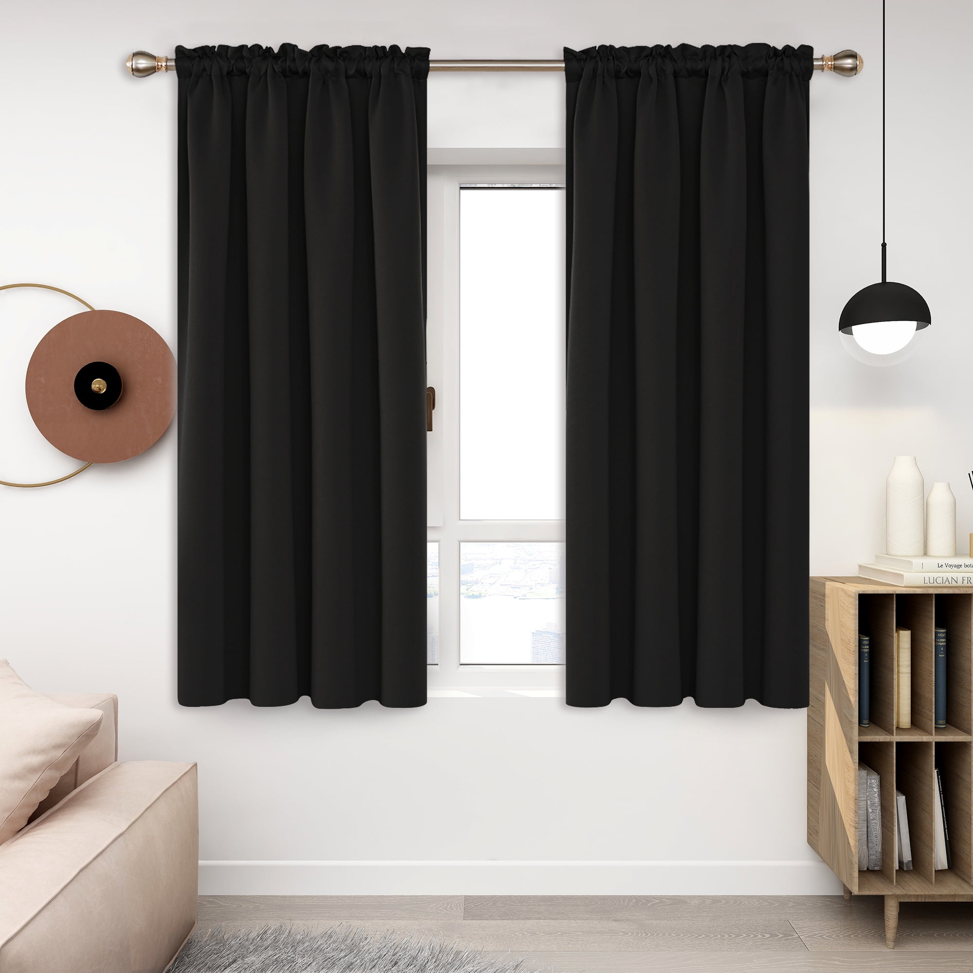 2 Panels, 42x63 in Noise Reducing Panels for Living Room Deconovo Room Darkening Thermal Insulated Grommet Black Blackout Curtains