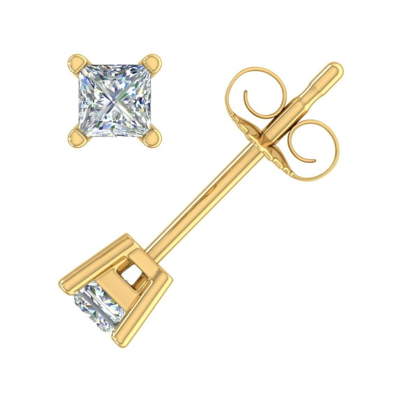 1/4 Carat Princess Cut Diamond Stud Earrings in 14K Yellow Gold