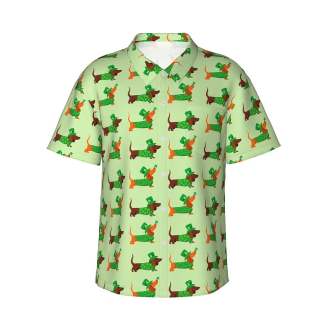 Balery dogs St Patrick's Day Camisas hawaianas de manga corta para hombre, camisas playeras de corte holgado, camisas de vacaciones con botones,X-Large
