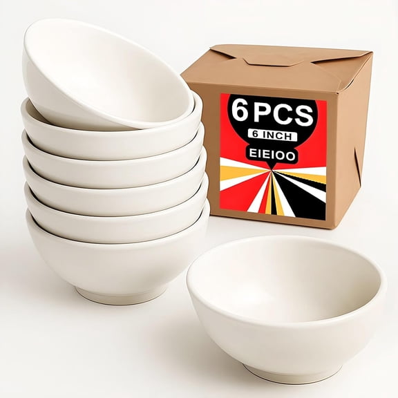 Soup Bowls, 22 oz White Ceramic Bowls, 6 Inch Cereal Bowl, Porcelain Bowl Set of 6 for Soup, Pasta, Salad, Fruit, Rice, Oatmeal, Dishwasher and Microwave Safe (Set of 6)