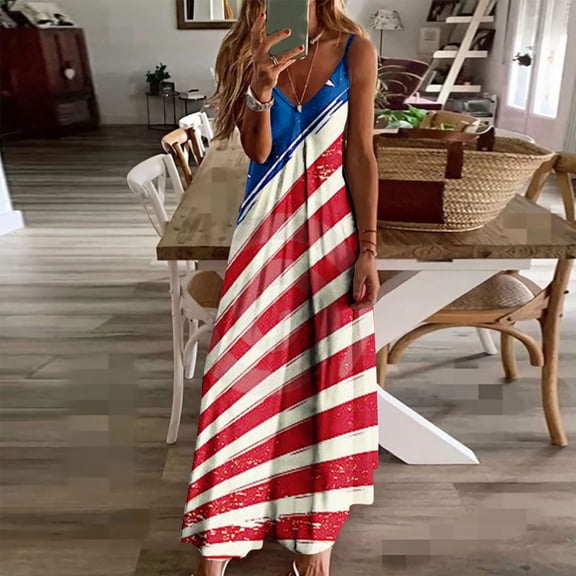 Warop Women's Summer Romper with Independence Day Print and Pockets, Lightweight Breathable for Daily Wear and Outdoor Activities