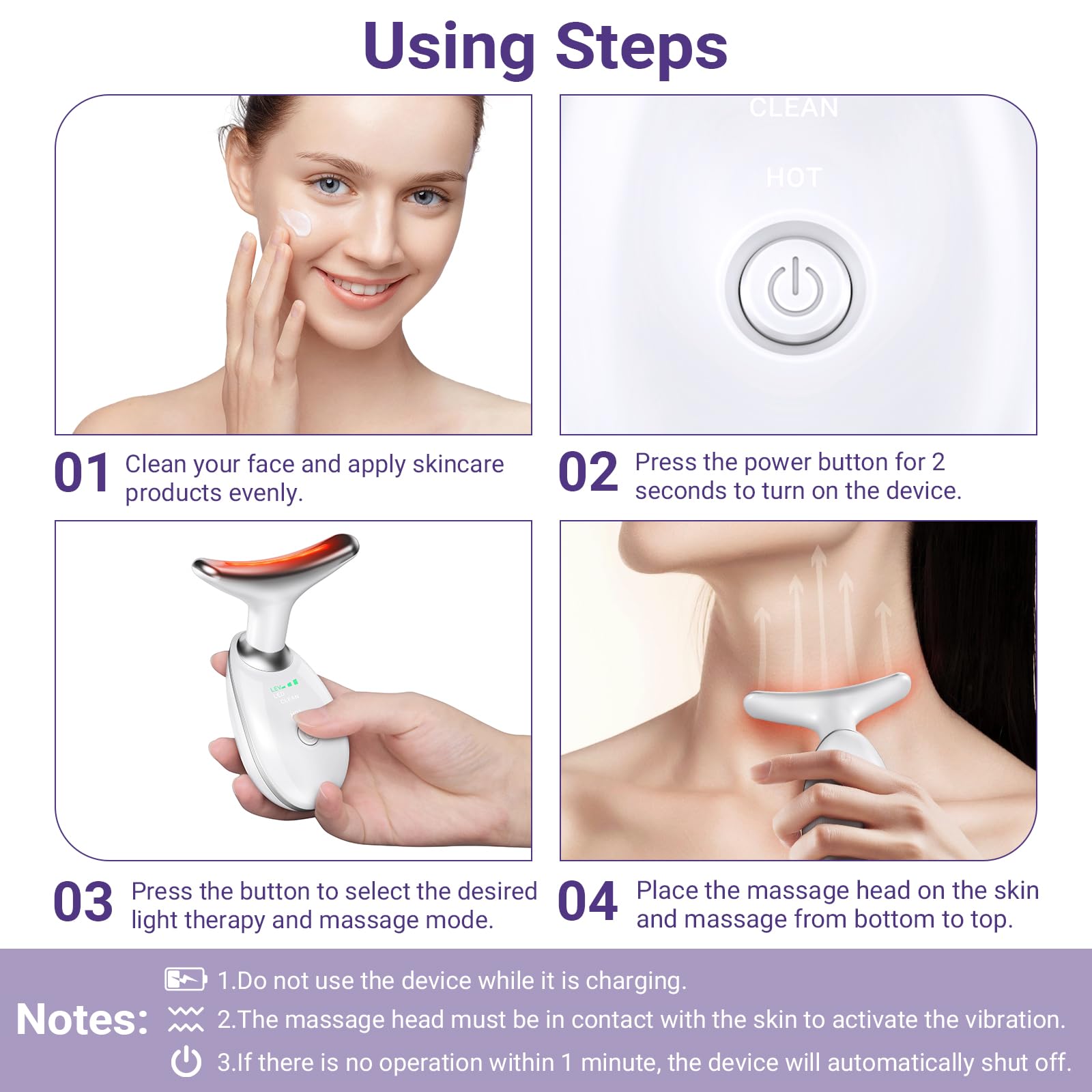 Aubiu Neck Face Massager, Face Sculpting Tool, 3 Modes and Vibration Facial Massager for Double Chin Wrinkle, Daily Home Use