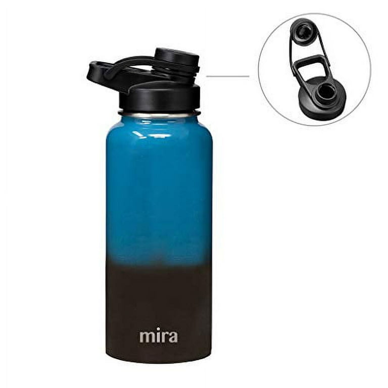 MIRA 32oz Stainless Steel Insulated Water Bottle with Straw Lid, 2 Caps,  Hydro Vacuum Thermos, Black