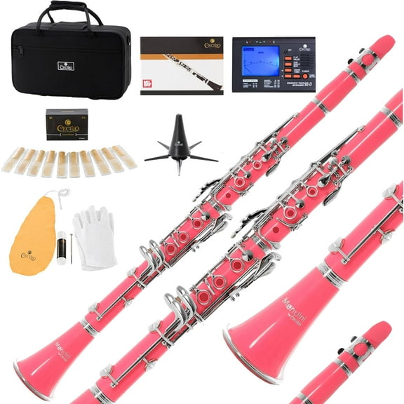 Pre-Owned Mendini by Cecilio MCT-PK Pink ABS Bb Clarinet w/1 Year Warranty, Stand, Tuner, 10 Reeds, Pocketbook, Mouthpiece, Case, B Flat