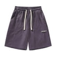 thumbnail image 1 of Pantalones cortos informales con cintura elástica para hombre - Poliéster, bolsillos, ropa cómoda para primavera/verano, 1 of 4