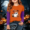 thumbnail image 5 of Halloween Cute Tops for Girls Size 7-8 Long Sleeve Cute Casual Cartoon Pumpkin Ghost Bat Tee Festival Tween Girls Trendy Clothes Crew Neck Halloween Costumes Saffron 3-4 Years, 5 of 7