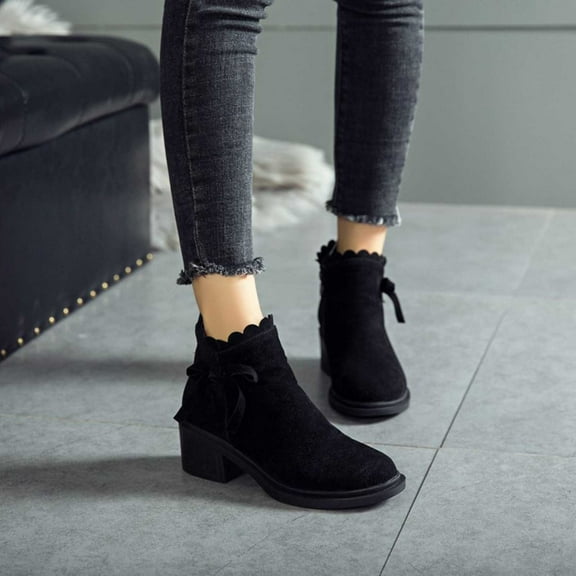 Tponi Womens Work Boots Women Boots Clearance Under S53 Womens Square Toe Boots Round Toe Mid Heel Ankle-High Dressy Work Boots