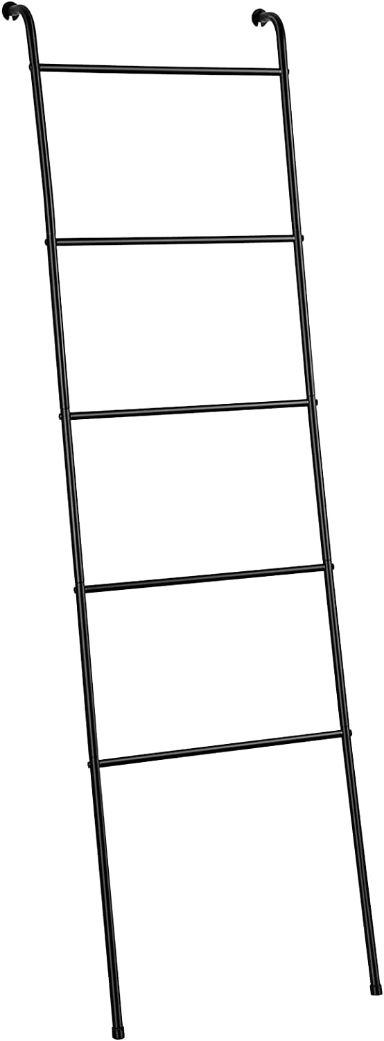 Wall Leaning Blanket Ladder Decorative Metal Towel Drying Quilt Holder Rack for Living Room Bathroom Outdoor Pool - Black