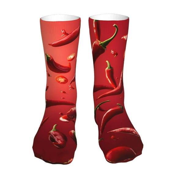 Bingfone Floating Red Chili Peppers Prirnt Women's Men's Fun Pattern and Solid Crew Socks-1 Pair Pack-Cool & Classic Novelty Design Gifts