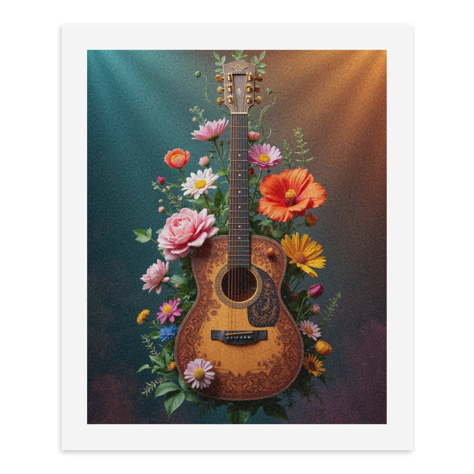 Paint By Numbers Kit for Adults Beginner - Guitar Floral Fusion Artistry DIY Canvas Painting Kits for Adults, Frameless Paint By Number for Adults for Home Wall Decor 16x20 Inch