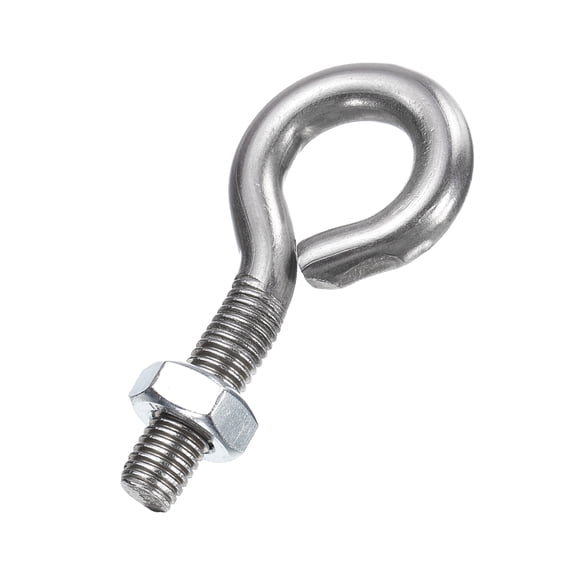 Uxcell Eye Bolts, M10 x 32mm 304 Stainless Steel Threaded EyeBolt Silver Eye Hooks with Nut for Hanging or Securing Cables