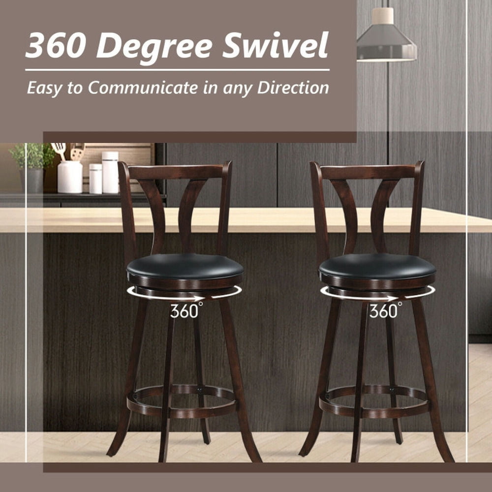 Demi Bonn 29.5" Set of 2 Swivel Counter-Height Bar Stools Chairs with Rubber Wood Legs, Modern Dining Chair with Backrests, Brown