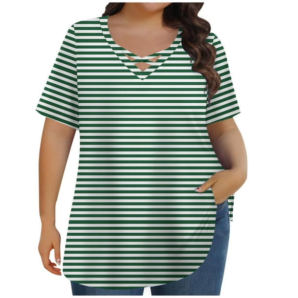 Tops de Manga Corta de Tamaño Más de las Mujeres, Blusas de Cuello en V Impresas de Verano de Moda para Uso Casual, Diario Y de Fiesta