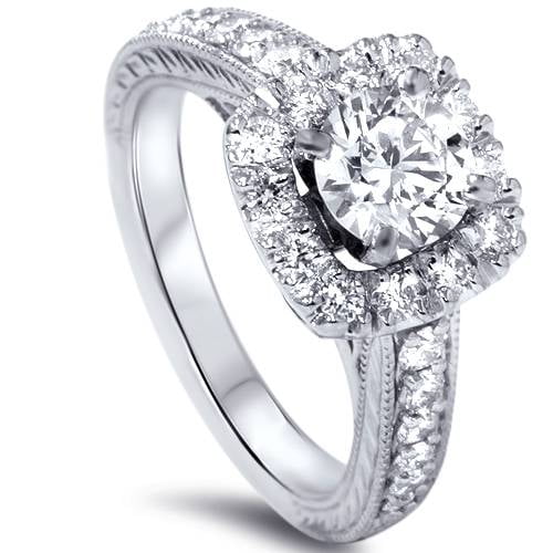 Pompeii 1 1/2ct Cushion Diamond Halo Engagement Ring 14K White Gold Lab Grown