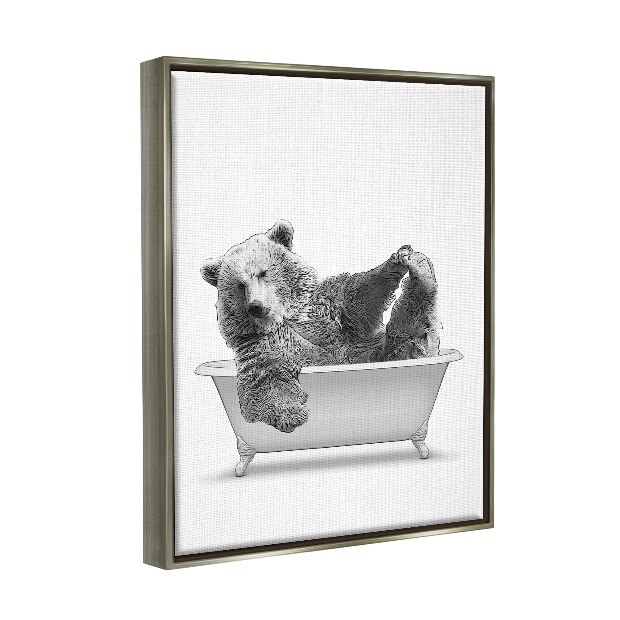 Stupell Industries Bear Playing In Bath Wildlife Animals & Insects Painting Gray Floater Framed Art Print Wall Art