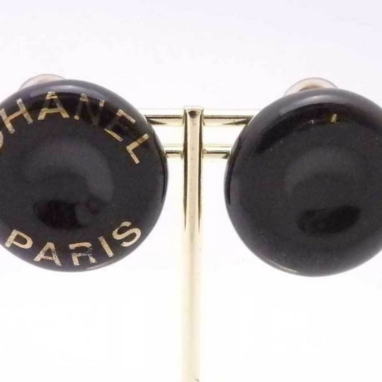 Pre-Owned Chanel CHANEL earrings vintage logo plastic/metal black x gold  ladies (Fair) 