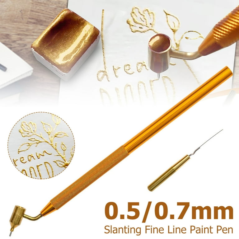 Gpoty Creative Slanting Fine Line Paint Pen Retro Fluid Writer Pen with Knurled Long Handle Precision Touch Up Paint Gold Paint Pen Paint Touch Up