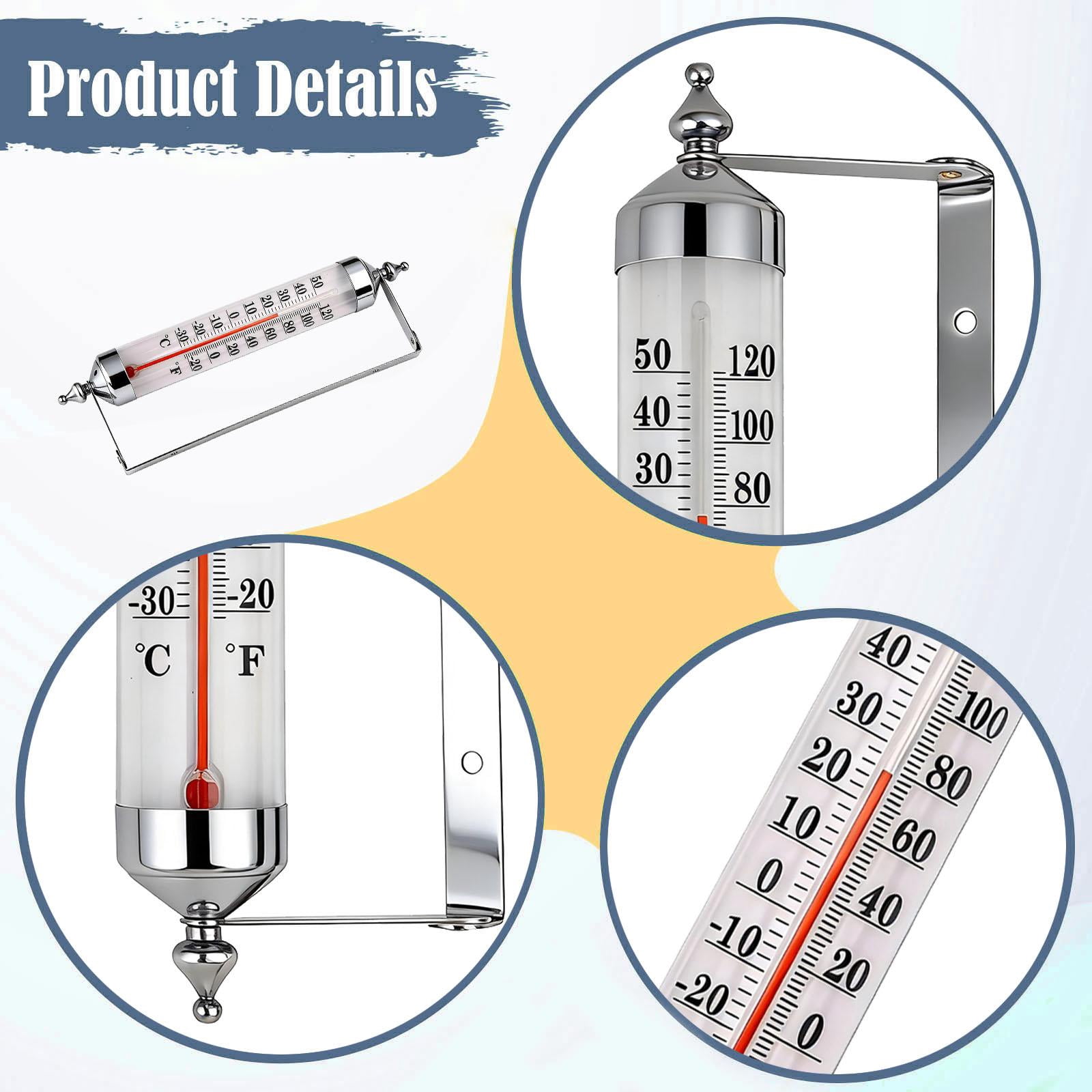 Fzaqwen Outdoor Thermometer Easy Installation Easy to Use Large Numbers Premium Reusable Rustic Temperature Gauge for Wall Greenhouse Silver