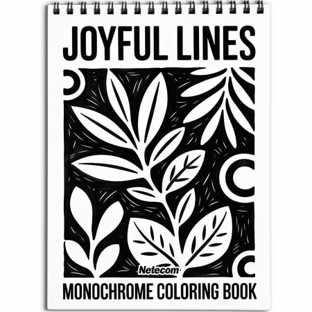 Joyful Lines Monochrome Coloring Book Spiral Bound for Adult, Softcover, Relaxing One-Color Illustrations with Flowing Waves, Leaves and Abstract Patterns for Mindfulness, Stress Relief