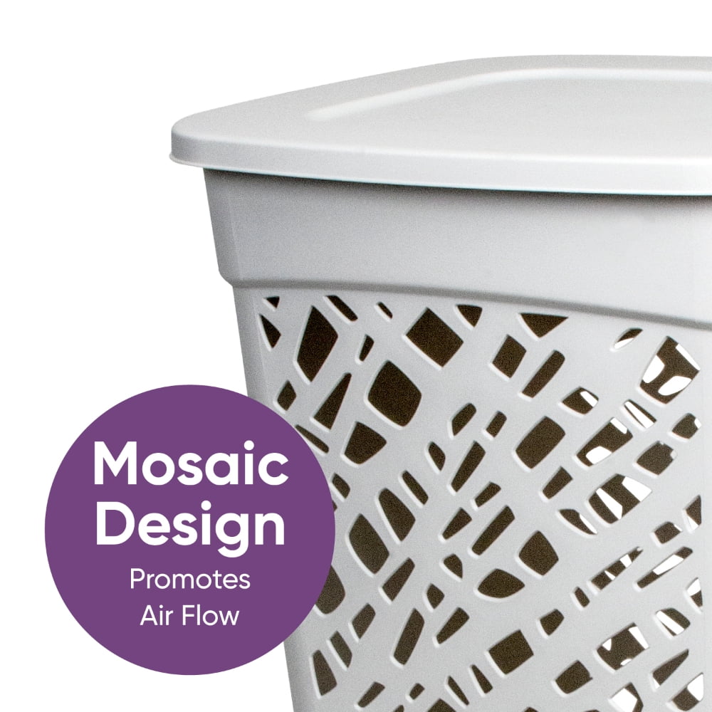 Non-Breakable Mosaic Hamper, 60L -Misty White, Elegant Design, Vented Laundry Basket, Made in France