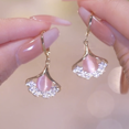 thumbnail image 2 of Apricot Leaf Opal Earrings Ear Buckle Water Drop Cat's Eye Buckle, 2 of 3