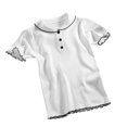 thumbnail image 3 of Camisa de punto Mujer Verano con volantes Manga corta Cuello de muñeca Casual Top, Blanco Scienceny AP001288-01B, 3 of 7