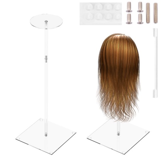 2Pcs Acrylic Hat Stand for Wig Jewelry Adjustable Height Hat Display Stand Stable Base Clear Wig Display Rack With Anti Slip Pad for Retail Salons Malls