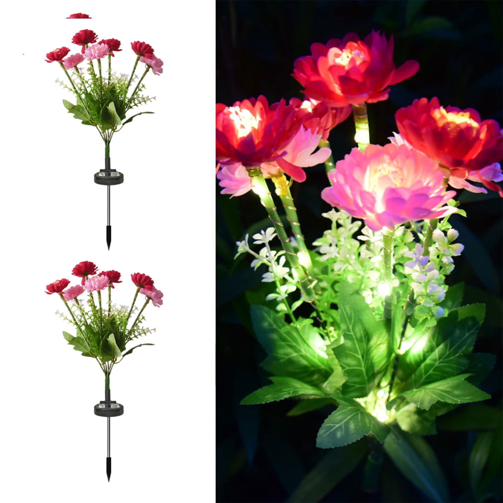 Solar Garden Lights LED Colorful Waterproof Realistic Solar Powered Snow Lotuss Landscape Lights Automatic Lighting In Darkness for Pathway Patio Yard Garden Decor (Rose red + Pink)