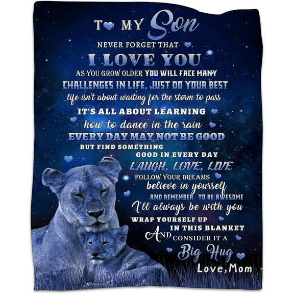 Son Gifts from Mom, Son Birthday Gifts - Son Blanket, to My Son Lion Blanket, Blanket for Son, Mother to Son Gifts, Son from Mom Present, Christmas Birthday Gifts for Son Flannel Throw Blanket