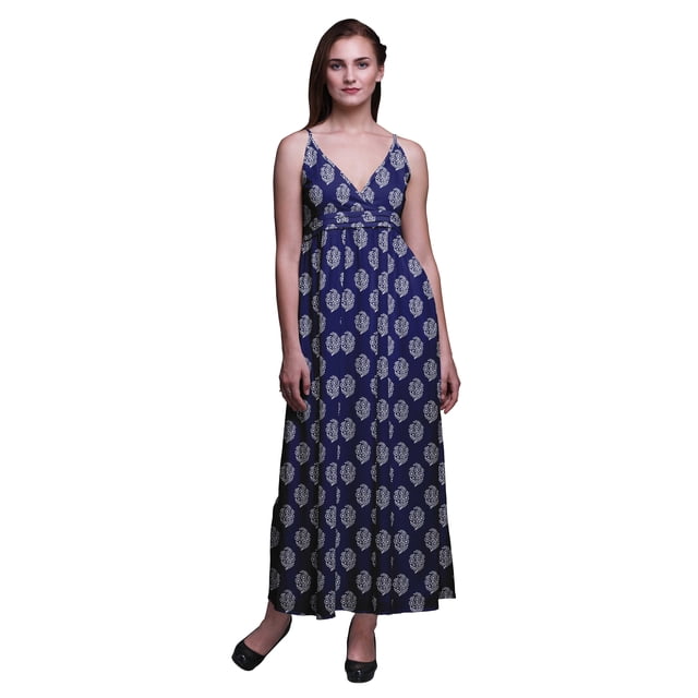 Bimba Robe Longue Maxi Bohème à Bretelles Sans Manches Imprimée pour Femme - X-Grand