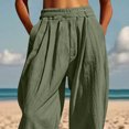 thumbnail image 6 of DHFJKG Harem Linen Pants Women Lightweight Loose Fit Elastic Waist Solid Color Ankle-Tied Beach Pants With Pockets Stylish Trousers, 6 of 9